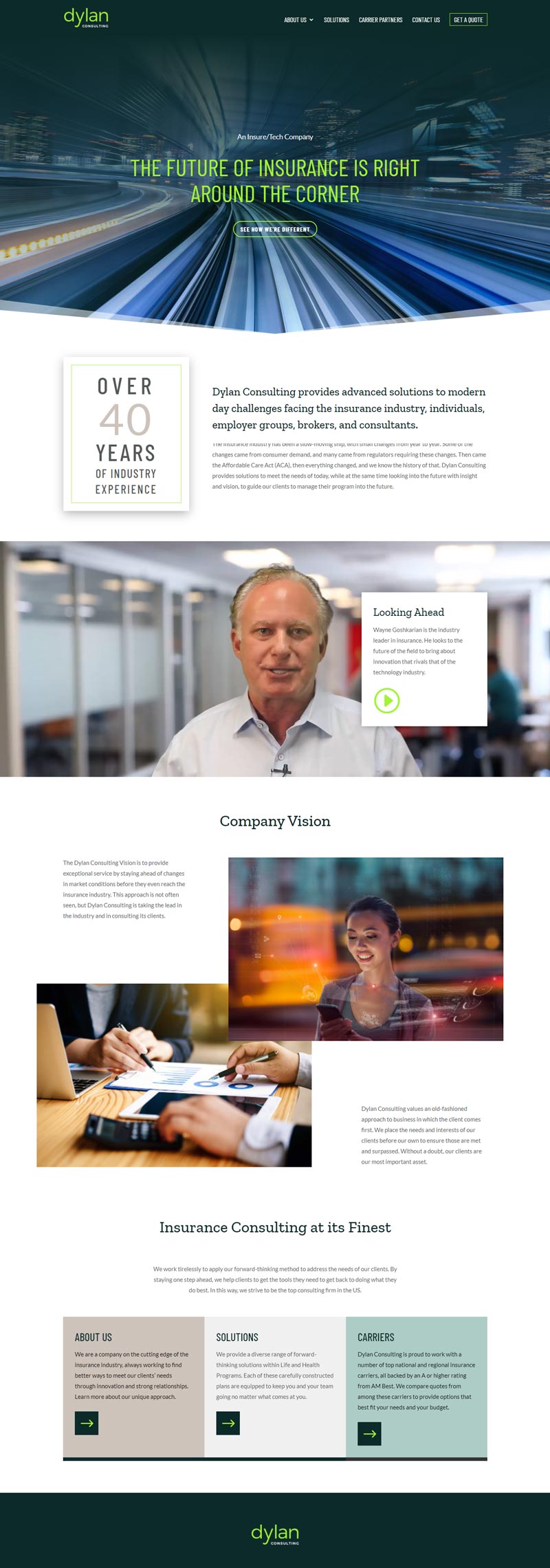 Home page of the Dylan Consulting website